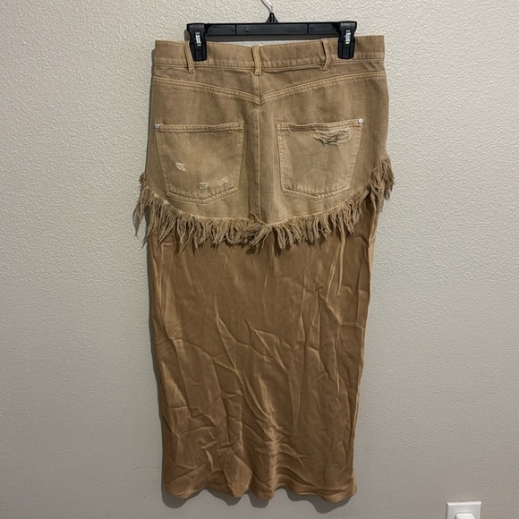 Pilcro Twofer Slip Midi Tan A-Line Skirt with Fringe - Picture 7 of 7